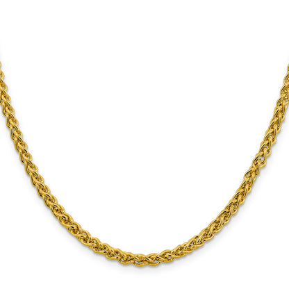 14K Yellow Gold 22 Inch 4.15mm Semi-Solid Wheat With Lobster Clasp Chain Necklace