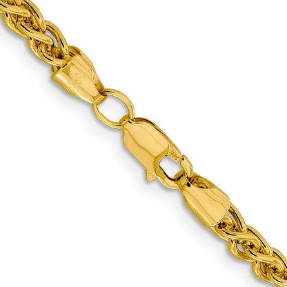 14K Yellow Gold 24 Inch 4.15mm Semi-Solid Wheat With Lobster Clasp Chain Necklace