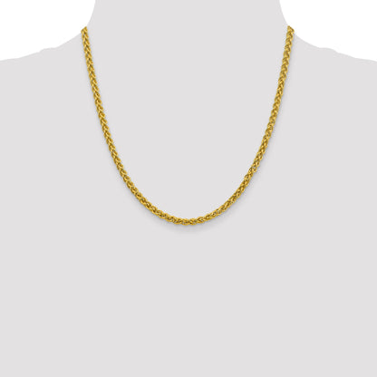 14K Yellow Gold 20 Inch 4.15mm Semi-Solid Wheat With Lobster Clasp Chain Necklace