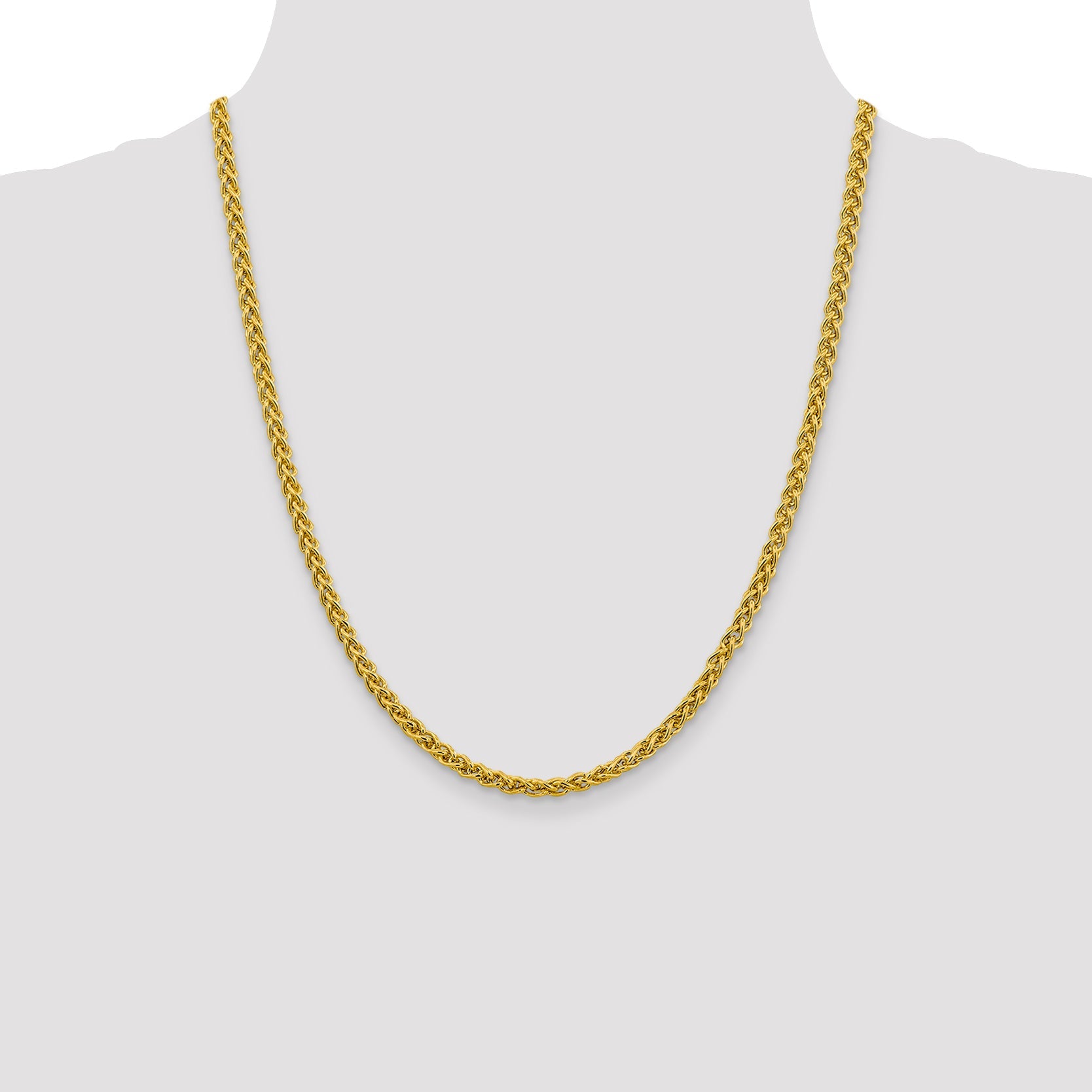 14K Yellow Gold 22 Inch 4.15mm Semi-Solid Wheat With Lobster Clasp Chain Necklace