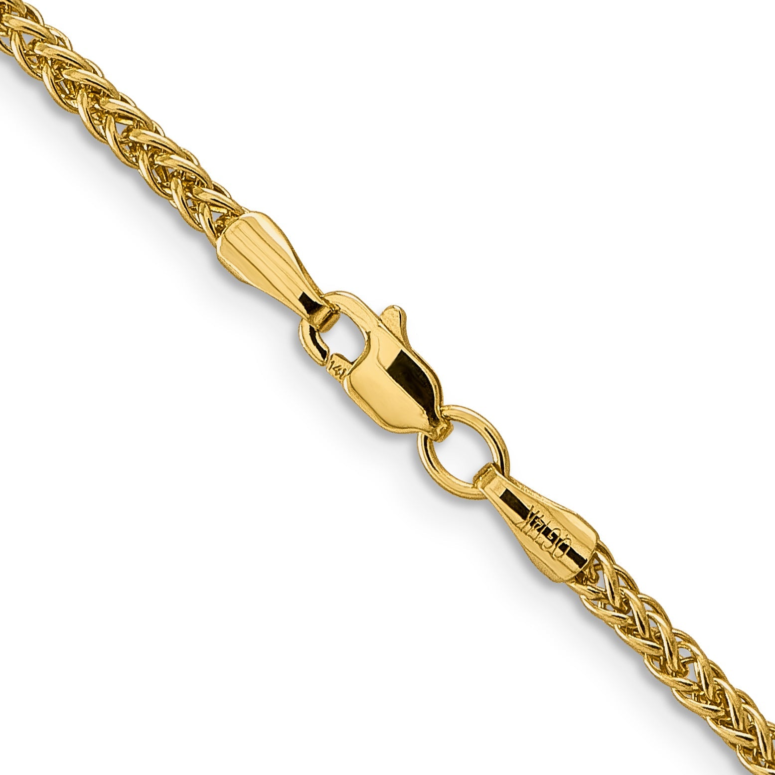 14K Yellow Gold 20 Inch 2.35mm Semi-Solid 3-Wire Wheat With Lobster Clasp Chain Necklace