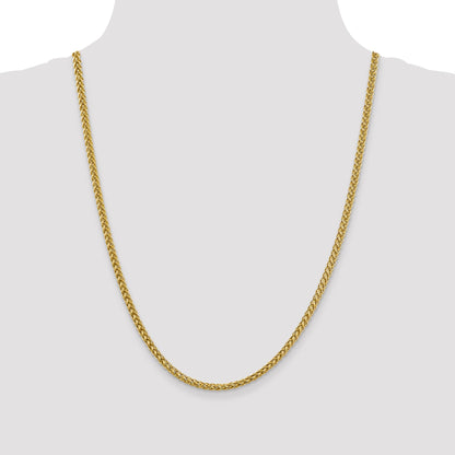 14K Yellow Gold 24 Inch 4.3mm Semi-Solid 3-Wire Wheat With Lobster Clasp Chain Necklace