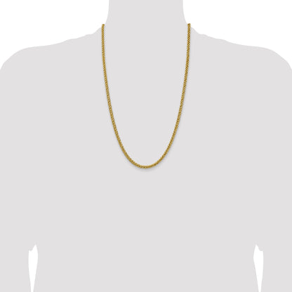 14K Yellow Gold 26 Inch 4.65mm Semi-Solid 3-Wire Wheat With Lobster Clasp Chain Necklace