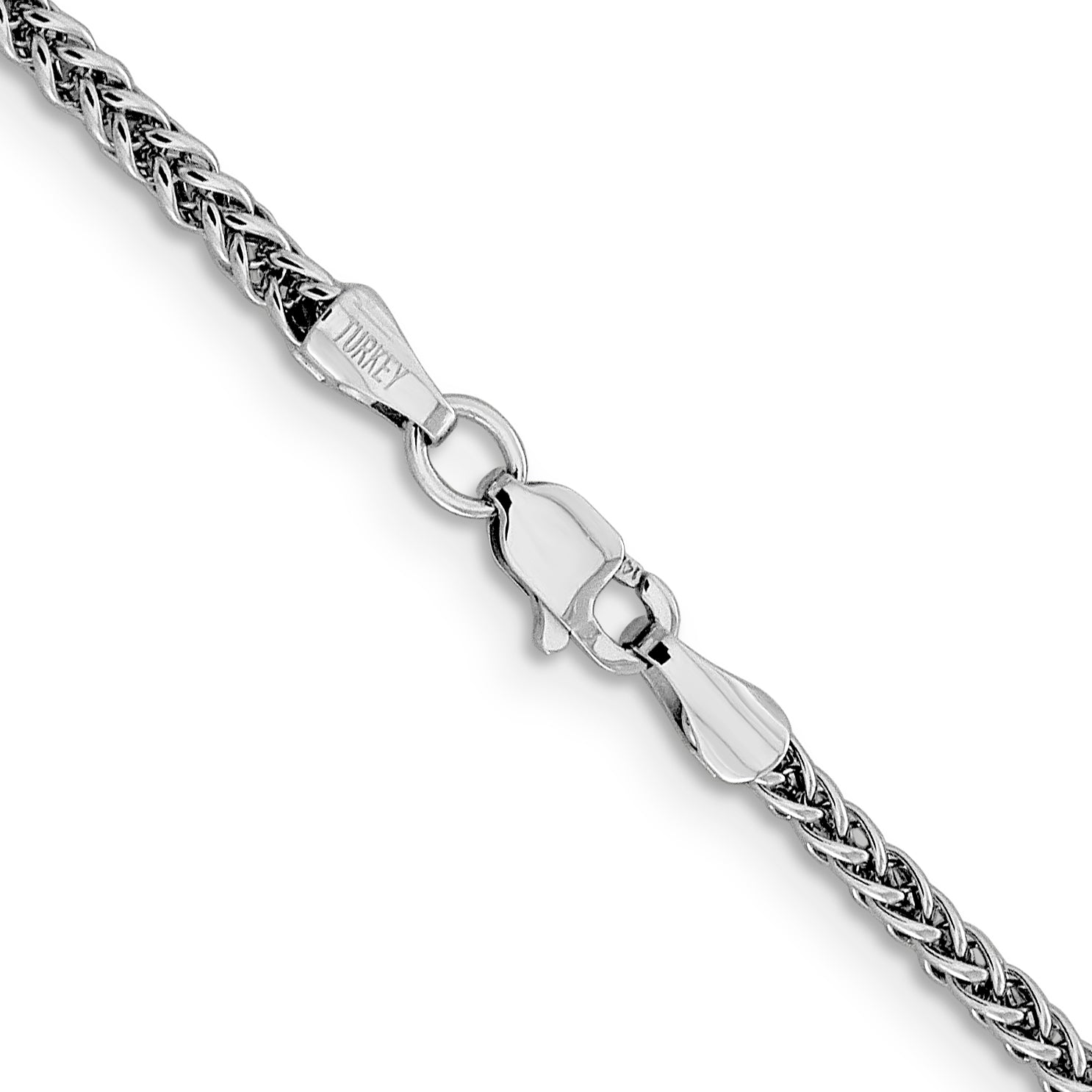 14K White Gold 24 Inch 2.35mm Semi-Solid 3-Wire Wheat With Lobster Clasp Chain Necklace