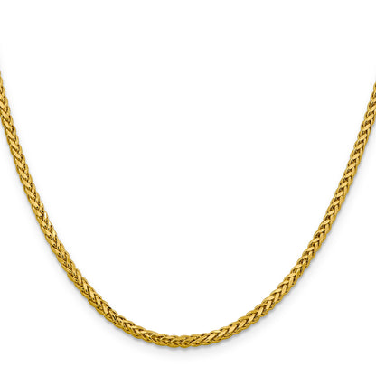 14K Yellow Gold 24 Inch 2.5mm Semi-Solid Diamond-Cut Wheat With Lobster Clasp Chain Necklace