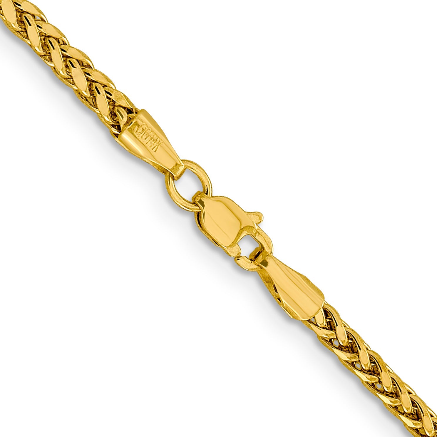 14K Yellow Gold 20 Inch 2.5mm Semi-Solid Diamond-Cut Wheat With Lobster Clasp Chain Necklace