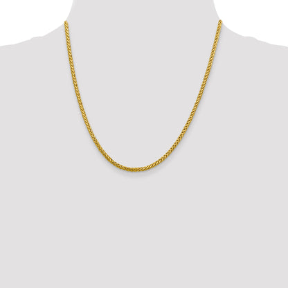 14K Yellow Gold 20 Inch 2.5mm Semi-Solid Diamond-Cut Wheat With Lobster Clasp Chain Necklace