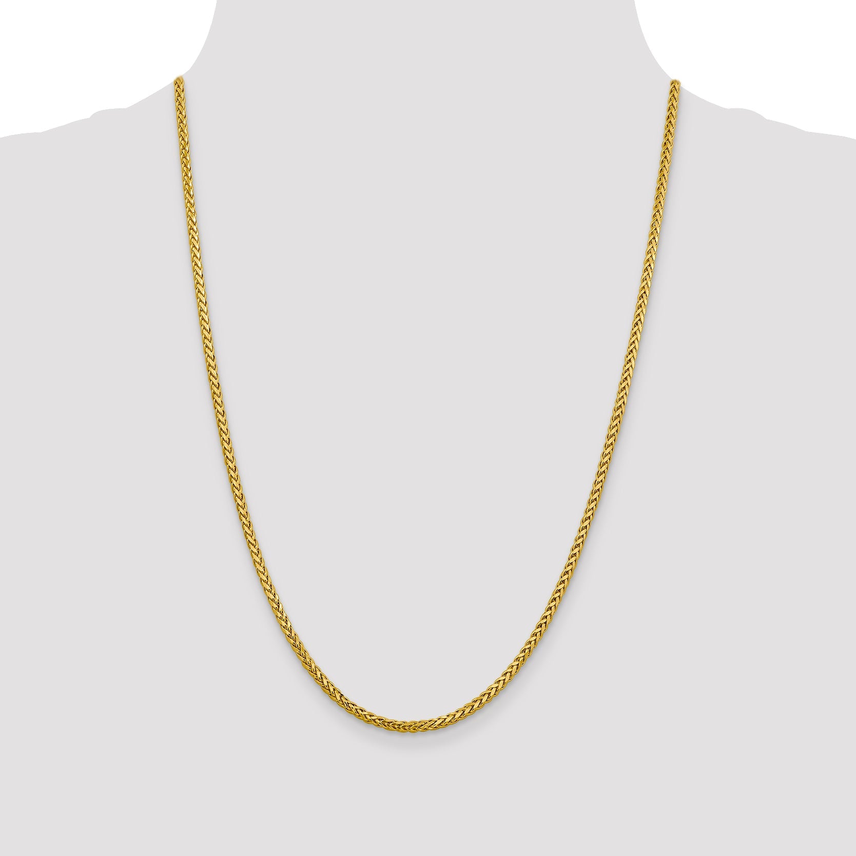 14K Yellow Gold 24 Inch 2.5mm Semi-Solid Diamond-Cut Wheat With Lobster Clasp Chain Necklace