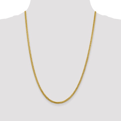 14K Yellow Gold 24 Inch 2.5mm Semi-Solid Diamond-Cut Wheat With Lobster Clasp Chain Necklace