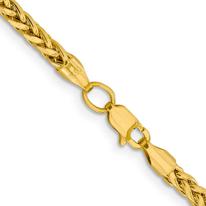 14K Yellow Gold 22 Inch 3.1mm Semi-Solid Diamond-Cut Wheat With Lobster Clasp Chain Necklace