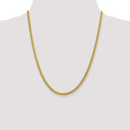 14K Yellow Gold 22 Inch 3.1mm Semi-Solid Diamond-Cut Wheat With Lobster Clasp Chain Necklace