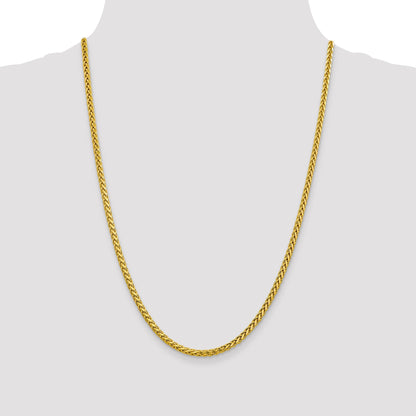 14K Yellow Gold 24 Inch 3.1mm Semi-Solid Diamond-Cut Wheat With Lobster Clasp Chain Necklace