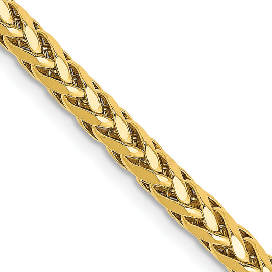 14K Yellow Gold 22 Inch 3.1mm Semi-Solid Diamond-Cut Wheat With Lobster Clasp Chain Necklace