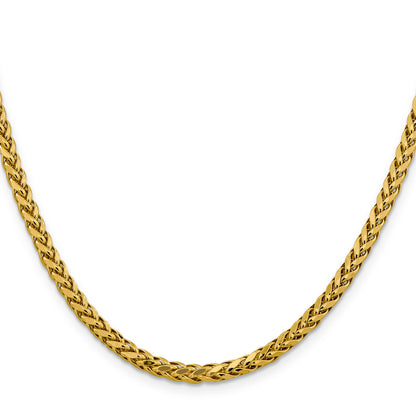 14K Yellow Gold 18 Inch 3.7mm Semi-Solid Diamond-Cut Wheat With Lobster Clasp Chain Necklace