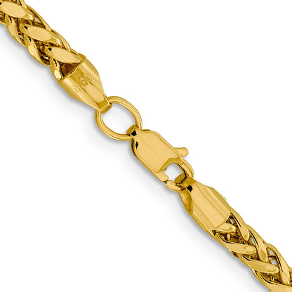 14K Yellow Gold 18 Inch 3.7mm Semi-Solid Diamond-Cut Wheat With Lobster Clasp Chain Necklace