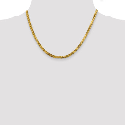14K Yellow Gold 18 Inch 3.7mm Semi-Solid Diamond-Cut Wheat With Lobster Clasp Chain Necklace