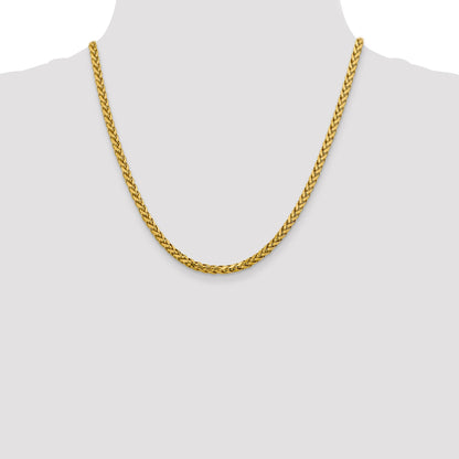 14K Yellow Gold 20 Inch 3.7mm Semi-Solid Diamond-Cut Wheat With Lobster Clasp Chain Necklace