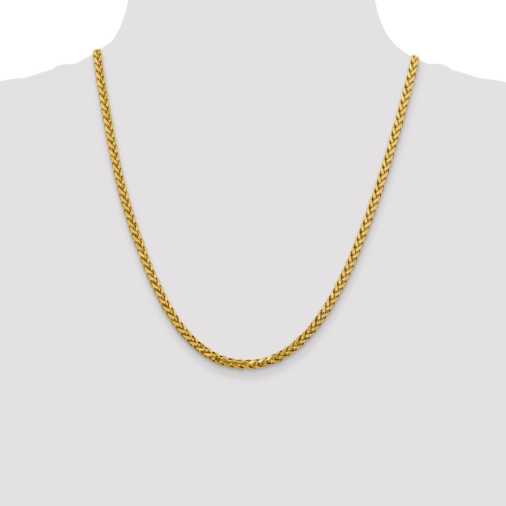 14K Yellow Gold 22 Inch 3.7mm Semi-Solid Diamond-Cut Wheat With Lobster Clasp Chain Necklace