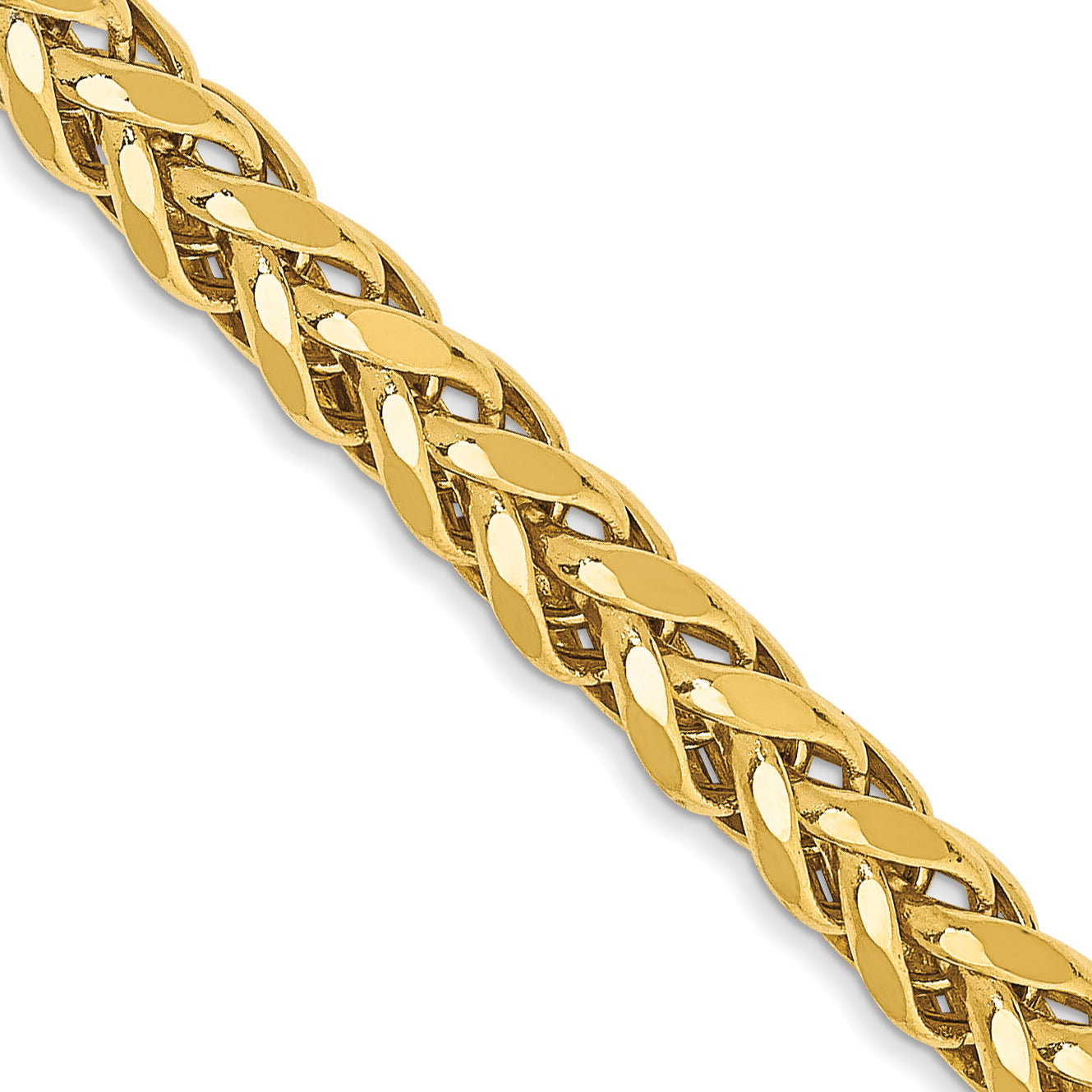 14K Yellow Gold 22 Inch 3.7mm Semi-Solid Diamond-Cut Wheat With Lobster Clasp Chain Necklace
