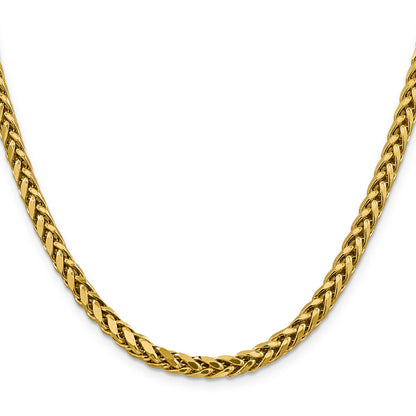 14K Yellow Gold 24 Inch 5mm Semi-Solid Diamond-Cut Wheat With Lobster Clasp Chain Necklace