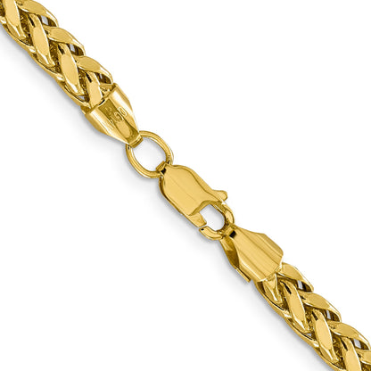14K Yellow Gold 24 Inch 5mm Semi-Solid Diamond-Cut Wheat With Lobster Clasp Chain Necklace