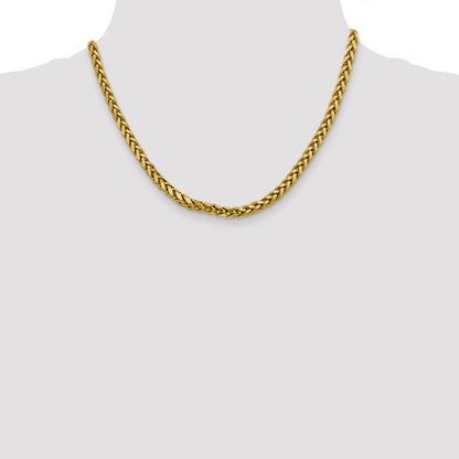 14K Yellow Gold 18 Inch 5mm Semi-Solid Diamond-Cut Wheat With Lobster Clasp Chain Necklace