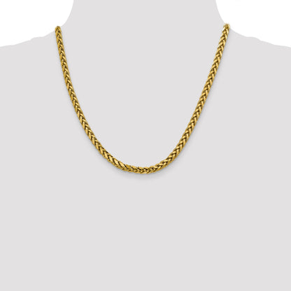14K Yellow Gold 20 Inch 5mm Semi-Solid Diamond-Cut Wheat With Lobster Clasp Chain Necklace
