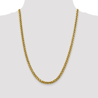 14K Yellow Gold 24 Inch 5mm Semi-Solid Diamond-Cut Wheat With Lobster Clasp Chain Necklace