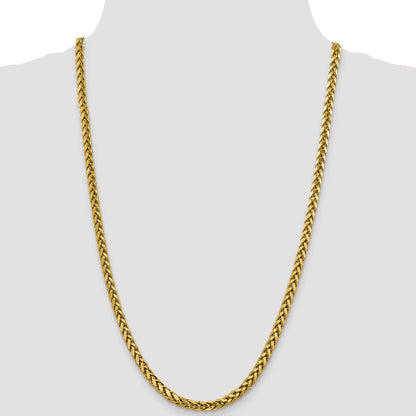 14K Yellow Gold 26 Inch 5mm Semi-Solid Diamond-Cut Wheat With Lobster Clasp Chain Necklace