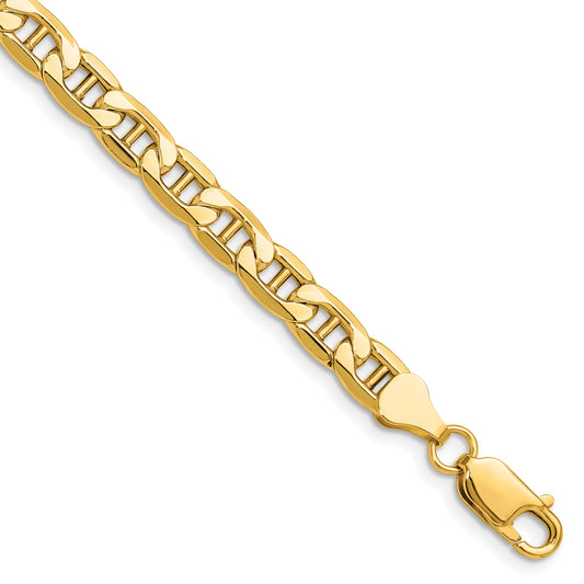 7 Inch 14K Yellow Gold 6.25mm Semi-Solid Anchor Chain Bracelet