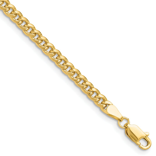 7 Inch 14K Yellow Gold 3.5mm Semi-Solid Miami Cuban Chain Bracelet