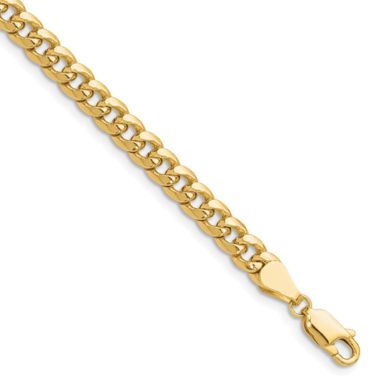 8 Inch 14K Yellow Gold 5.25mm Semi-Solid Miami Cuban Chain Bracelet