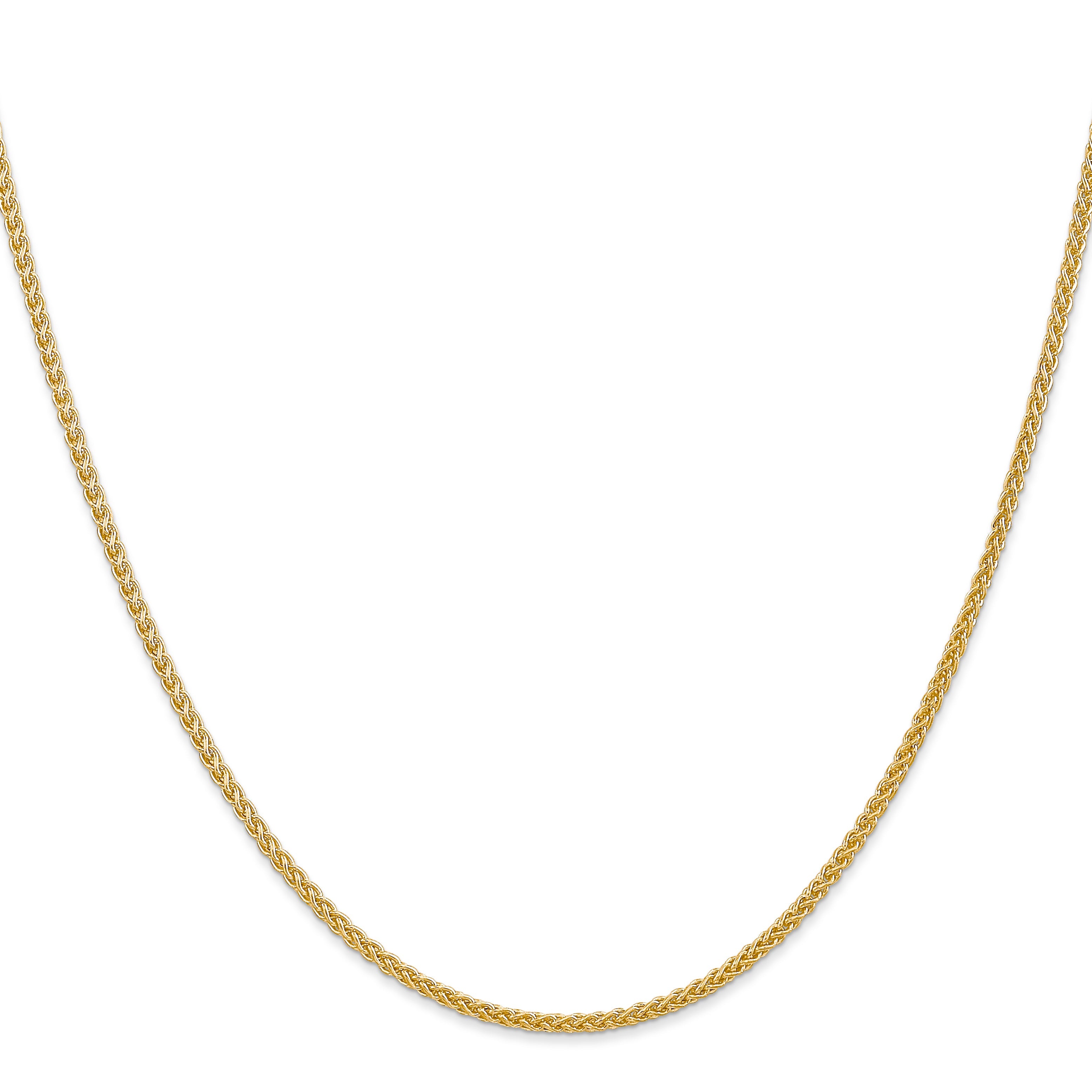 14K Yellow Gold 22 Inch 2mm Semi-Solid Wheat With Lobster Clasp Chain Necklace