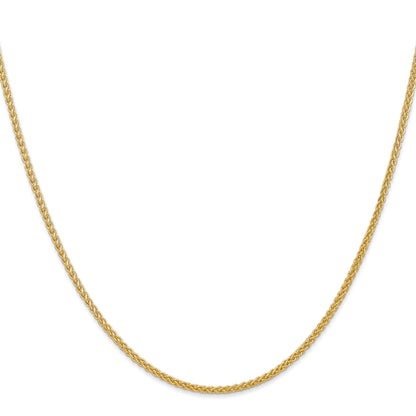 14K Yellow Gold 18 Inch 2mm Semi-Solid Wheat With Lobster Clasp Chain Necklace