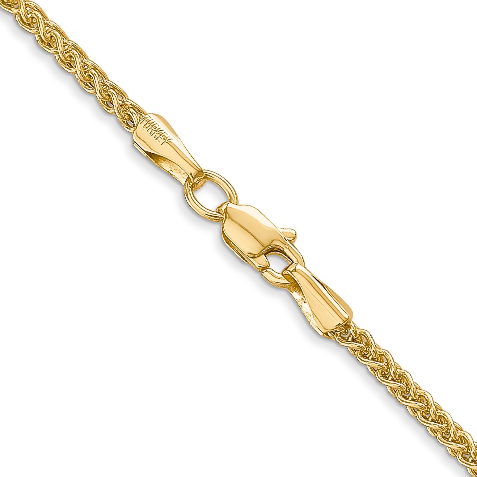 14K Yellow Gold 18 Inch 2mm Semi-Solid Wheat With Lobster Clasp Chain Necklace