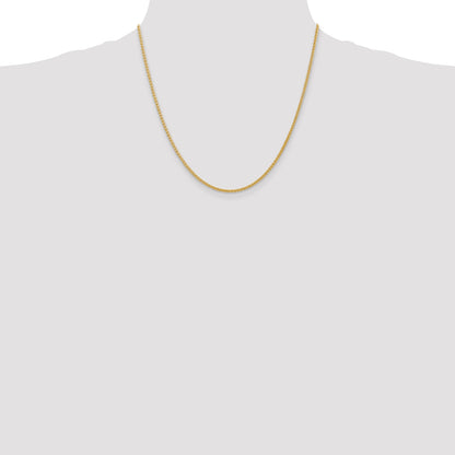 14K Yellow Gold 20 Inch 2mm Semi-Solid Wheat With Lobster Clasp Chain Necklace