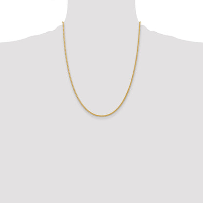 14K Yellow Gold 22 Inch 2mm Semi-Solid Wheat With Lobster Clasp Chain Necklace