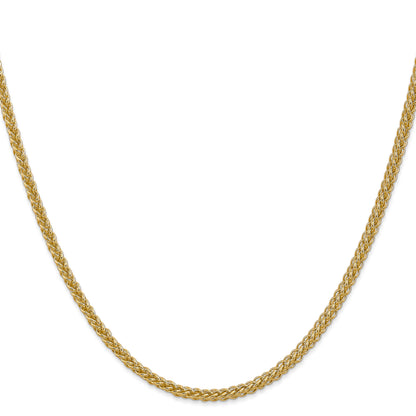 14K Yellow Gold 20 Inch 2.6mm Semi-Solid 3-Wire Wheat With Lobster Clasp Chain Necklace
