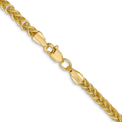 14K Yellow Gold 20 Inch 2.6mm Semi-Solid 3-Wire Wheat With Lobster Clasp Chain Necklace