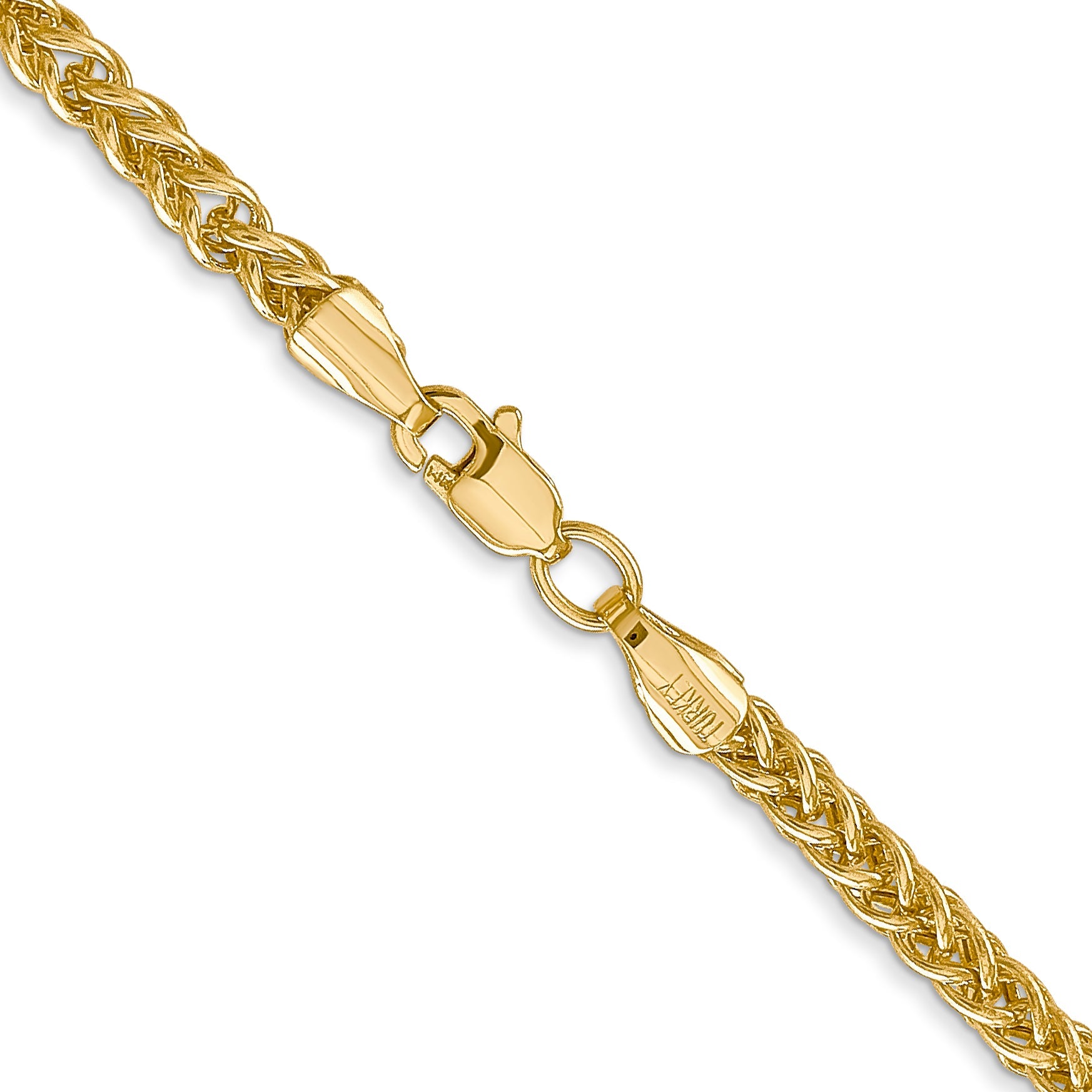 14K Yellow Gold 24 Inch 2.6mm Semi-Solid 3-Wire Wheat With Lobster Clasp Chain Necklace