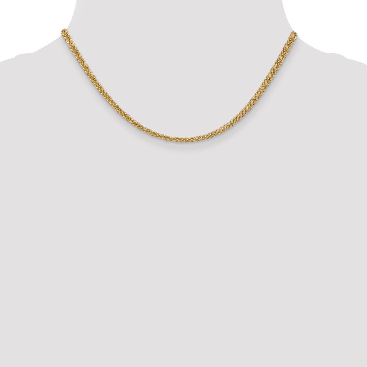 14K Yellow Gold 16 Inch 2.6mm Semi-Solid 3-Wire Wheat With Lobster Clasp Chain Necklace