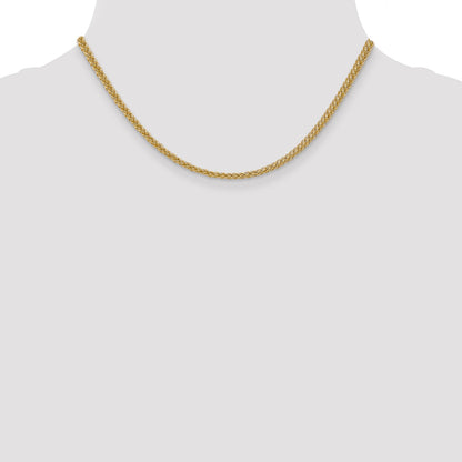 14K Yellow Gold 16 Inch 2.6mm Semi-Solid 3-Wire Wheat With Lobster Clasp Chain Necklace