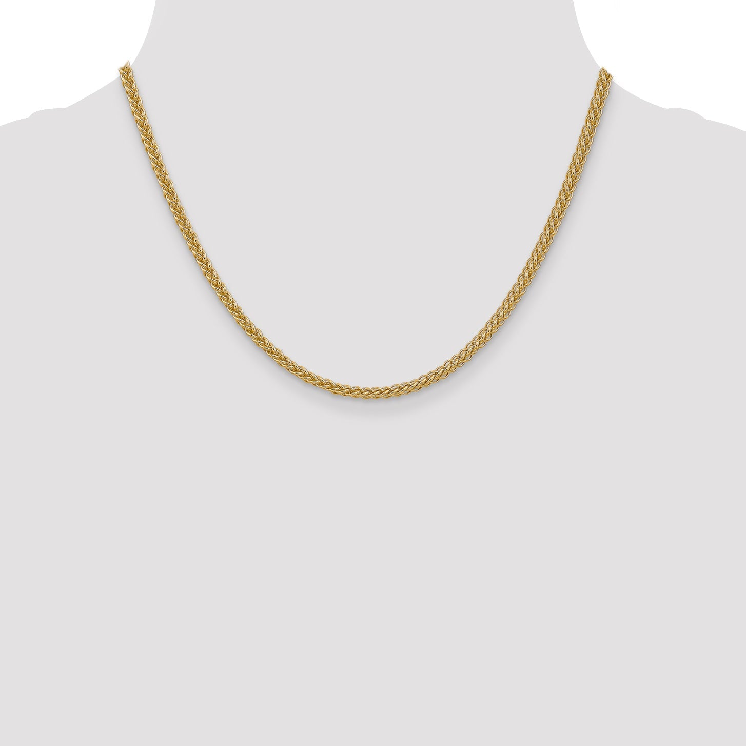 14K Yellow Gold 18 Inch 2.6mm Semi-Solid 3-Wire Wheat With Lobster Clasp Chain Necklace