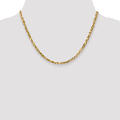 14K Yellow Gold 18 Inch 2.6mm Semi-Solid 3-Wire Wheat With Lobster Clasp Chain Necklace