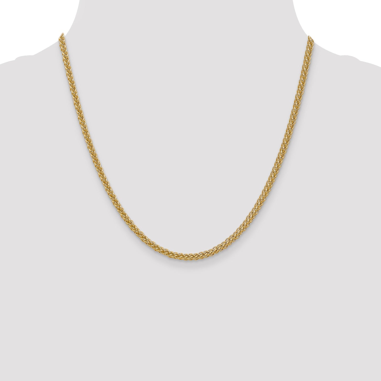 14K Yellow Gold 20 Inch 2.6mm Semi-Solid 3-Wire Wheat With Lobster Clasp Chain Necklace
