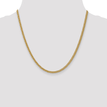 14K Yellow Gold 20 Inch 2.6mm Semi-Solid 3-Wire Wheat With Lobster Clasp Chain Necklace