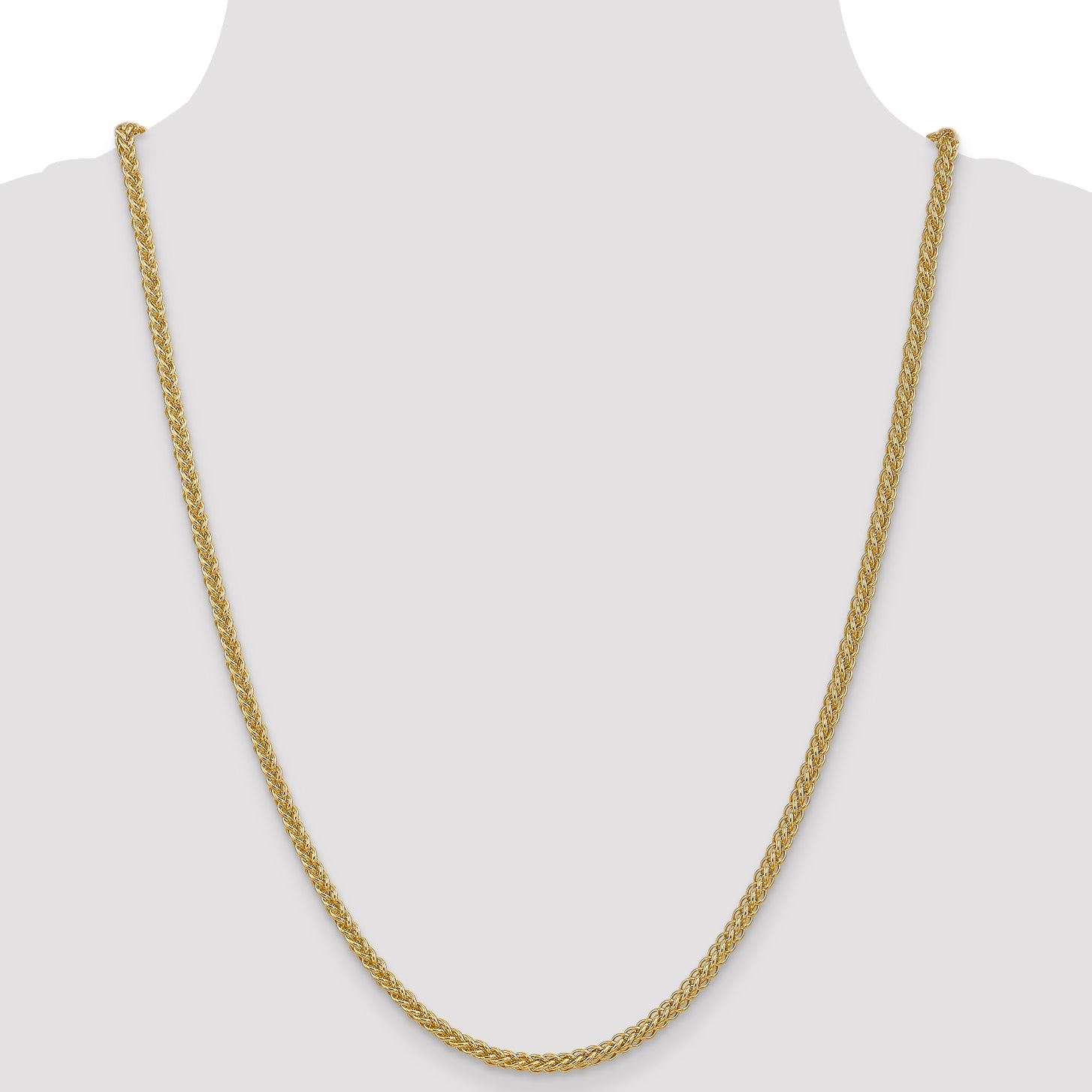 14K Yellow Gold 24 Inch 2.6mm Semi-Solid 3-Wire Wheat With Lobster Clasp Chain Necklace