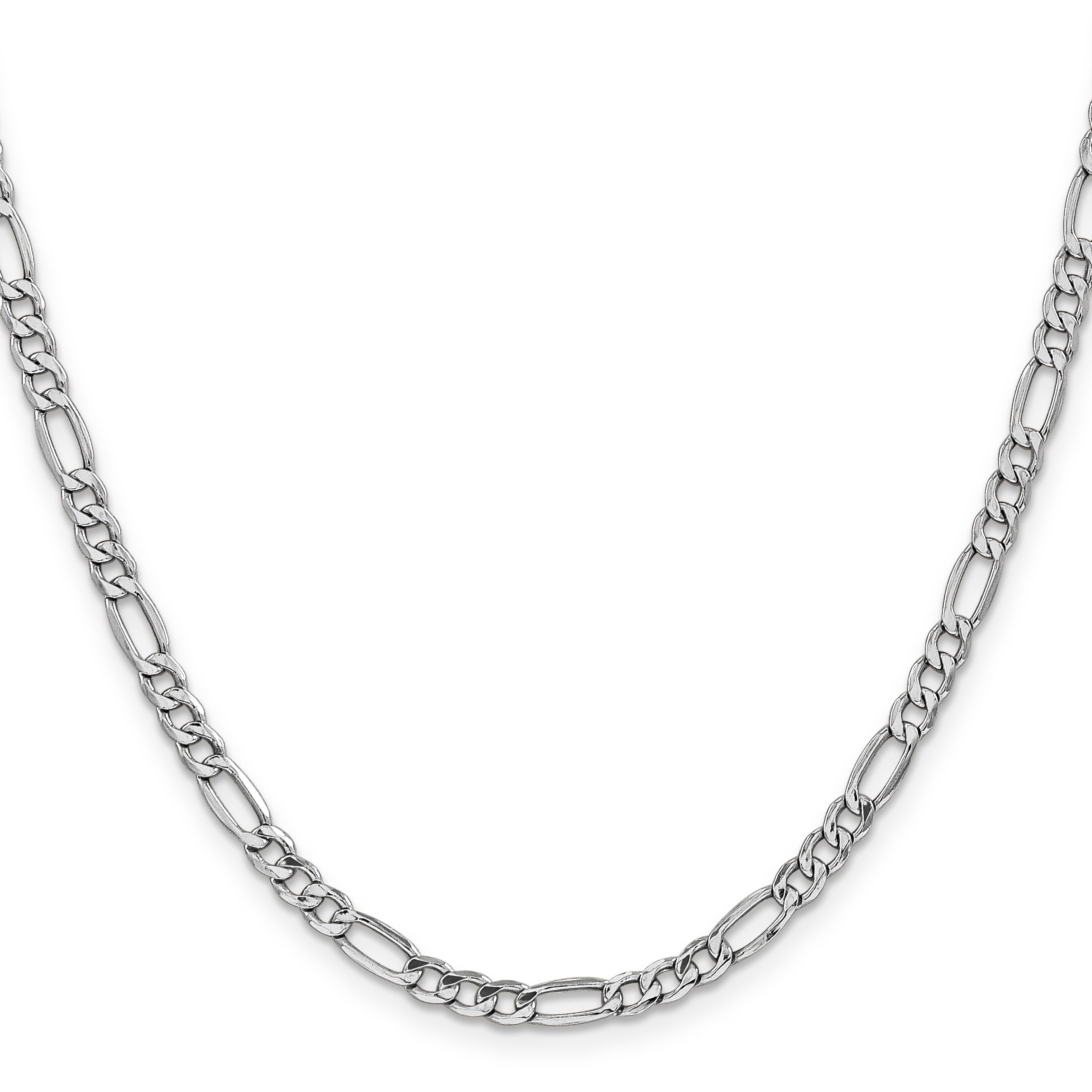 14K White Gold 18 Inch 4.4mm Semi-Solid Figaro With Lobster Clasp Chain Necklace