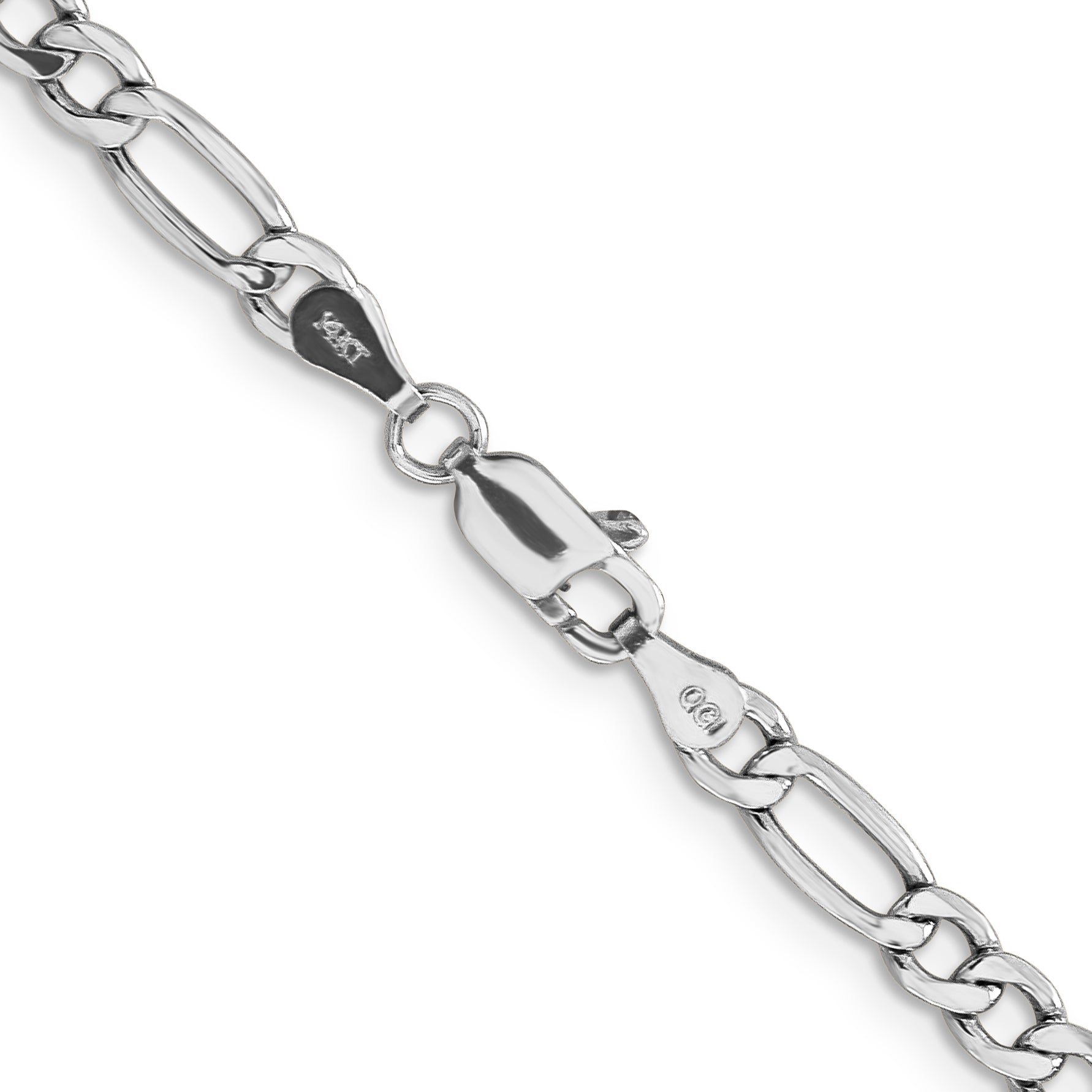 14K White Gold 20 Inch 4.4mm Semi-Solid Figaro With Lobster Clasp Chain Necklace