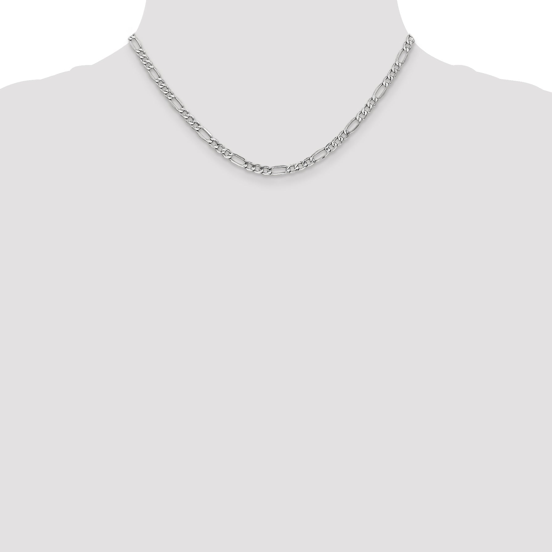 14K White Gold 16 Inch 4.4mm Semi-Solid Figaro With Lobster Clasp Chain Necklace